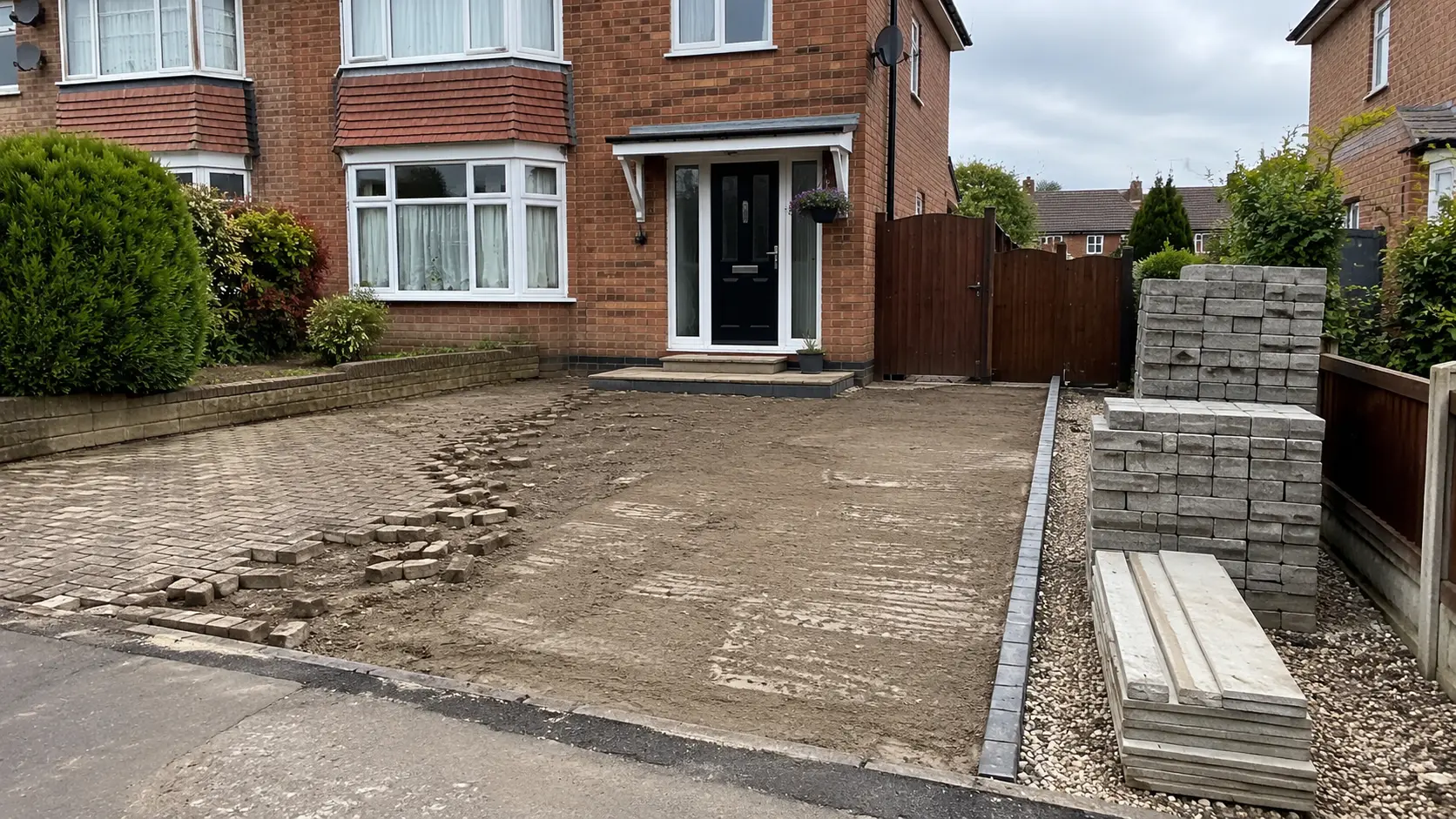 British residential driveway being prepared for replacement
